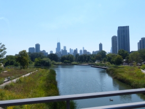 View Towards Downtown Chicago from Lincoln Park Bridge near the Zoo.